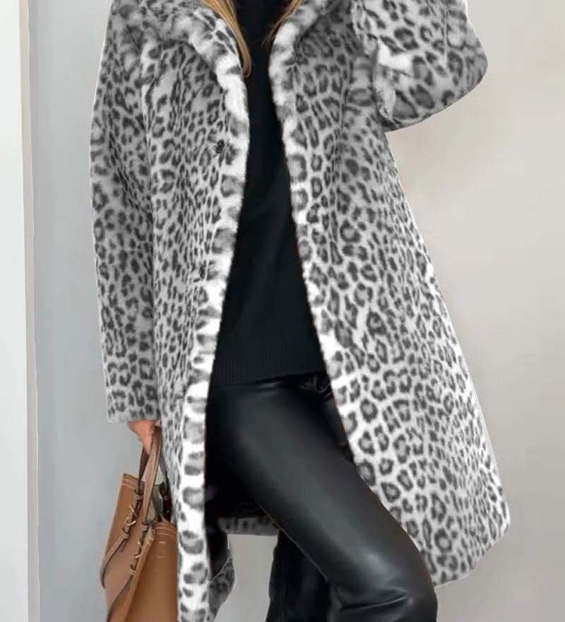 Leia - Dlhý Kabát s Leopardím Vzorom