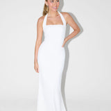 Clarisa – Maxi Halter Šaty s Tvarovaným Strihom" can be rewritten as "Clarisa – Maxi Halter Dress with Tailored Fit.