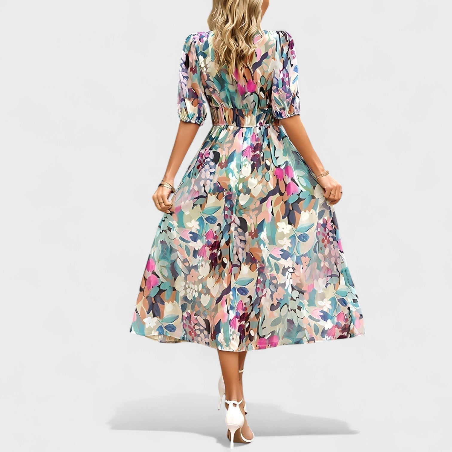 Clara - Elegantné Midi Šaty s Kvetinovým Motívom