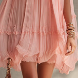 Rúžové Chiffon Mini Šaty Magdalena s Halter Výstrihom
