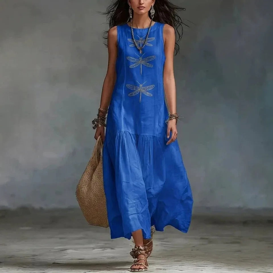 Boho Midi Šaty Daniela s Motívom Vodných Dračích Hmyzu