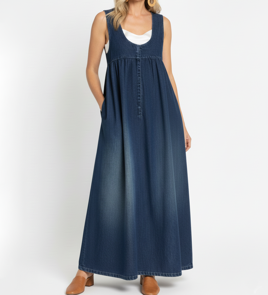 Karen | Dlhé vintage denimové šaty s nádychom jemnej bavlny
