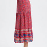 Boho midi sukňa s kvetinovým vzorom