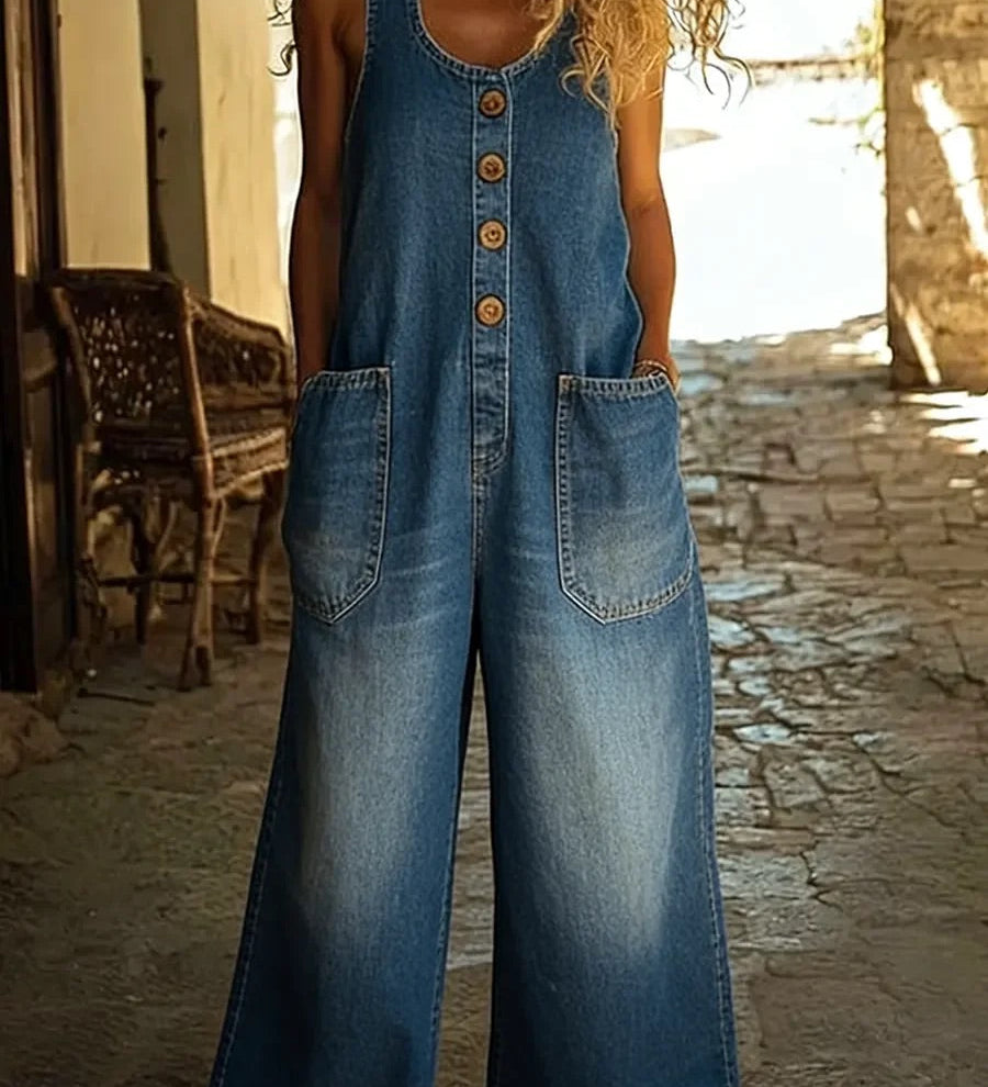 Graça - Distressed Vintage Denim Overalls
