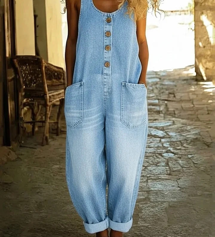 Graça - Distressed Vintage Denim Overalls